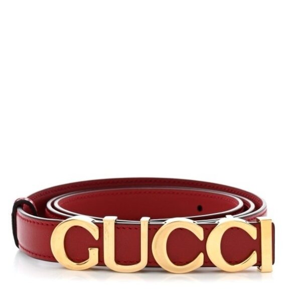NEW GUCCI  Plutone Calfskin Gucci Buckle 20mm Thin Belt 80 32 Rosso - Picture 1 of 9